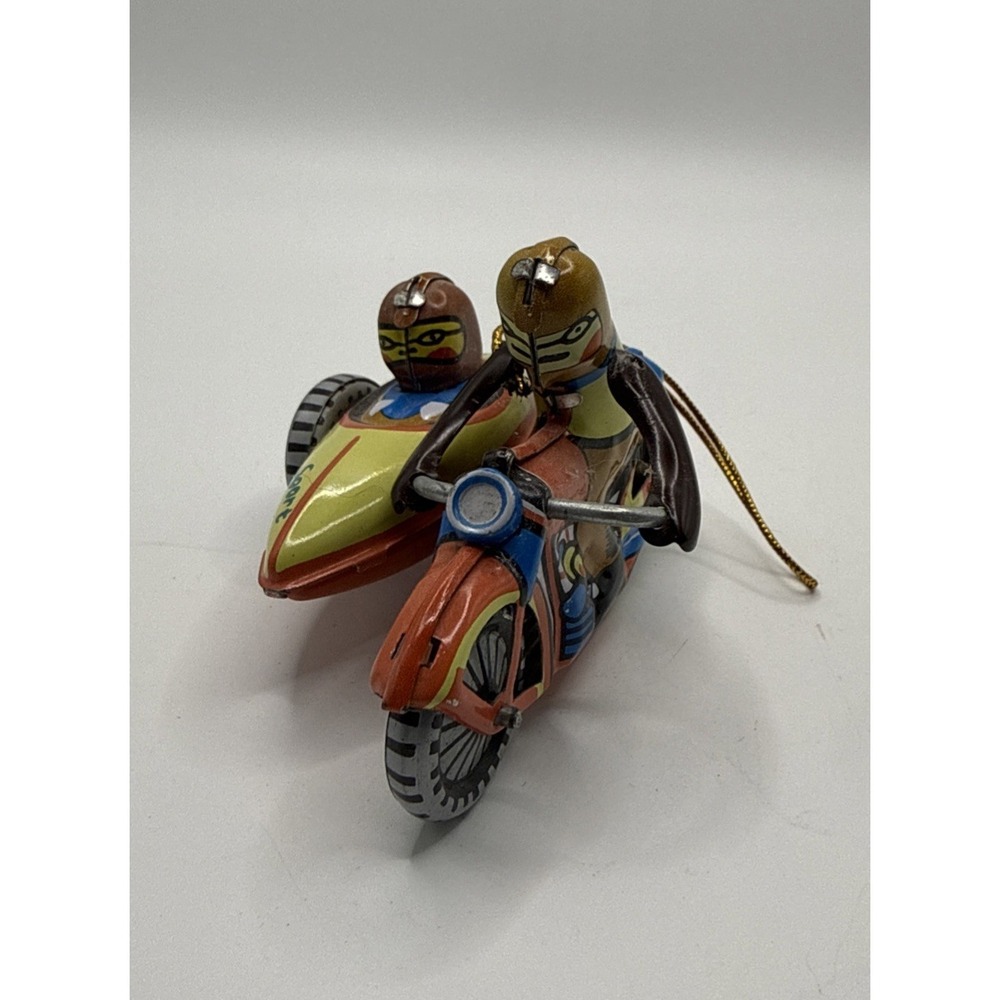 Vintage Retro Tin Toy Motorcycle and Side Car Christmas Tree Ornament